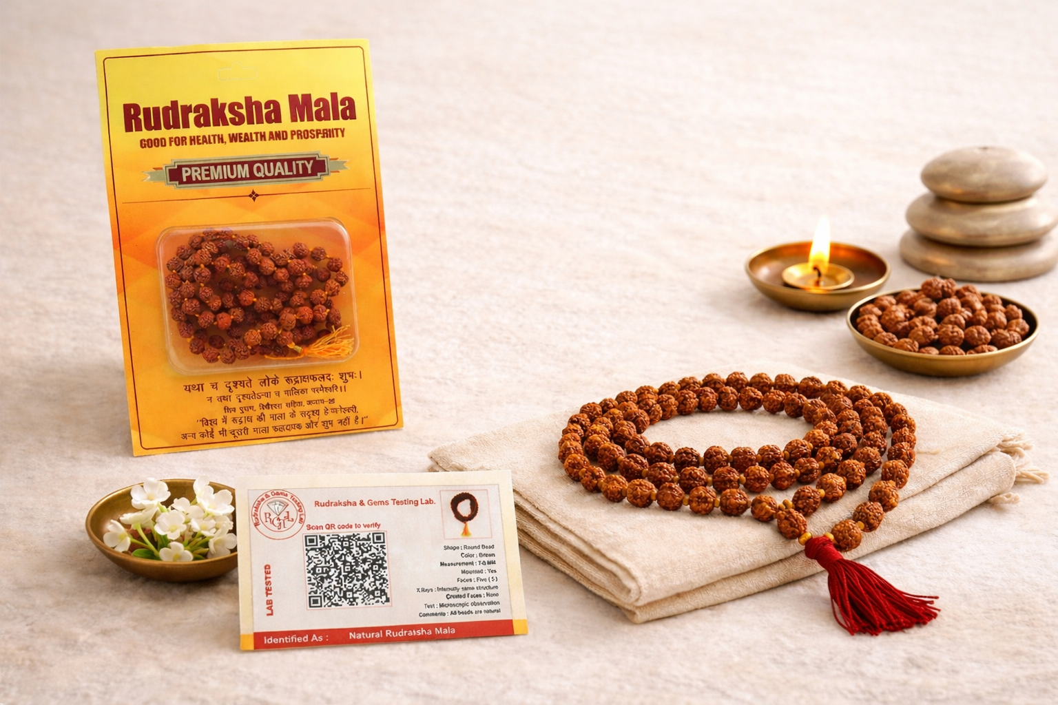 5 Mukhi Rudraksha Mala (108 Beads) with certificate – Box2Joy